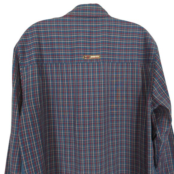 Bugle Boy Plaid Men's Vintage Blue Shirt M Patchwork Long Sleeve Retro Y2K - Picture 9 of 16